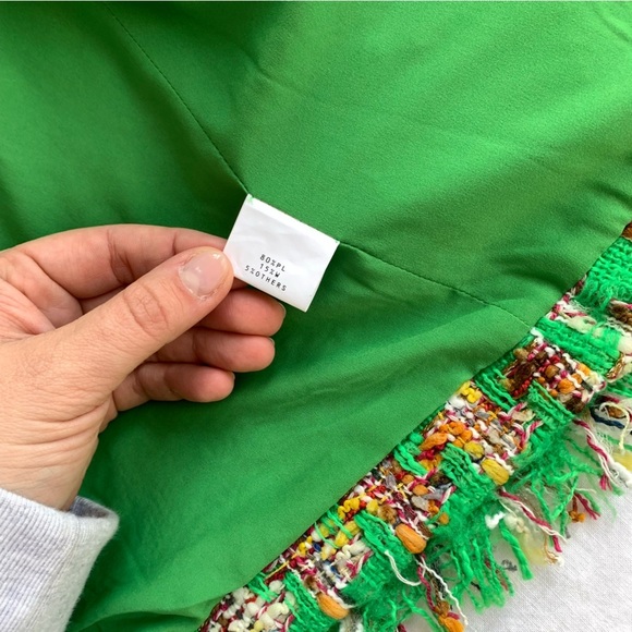 L’agence Angelina Tweed Open Front Pocket Blazer Suit Jacket Green Houndstooth - Picture 7 of 8